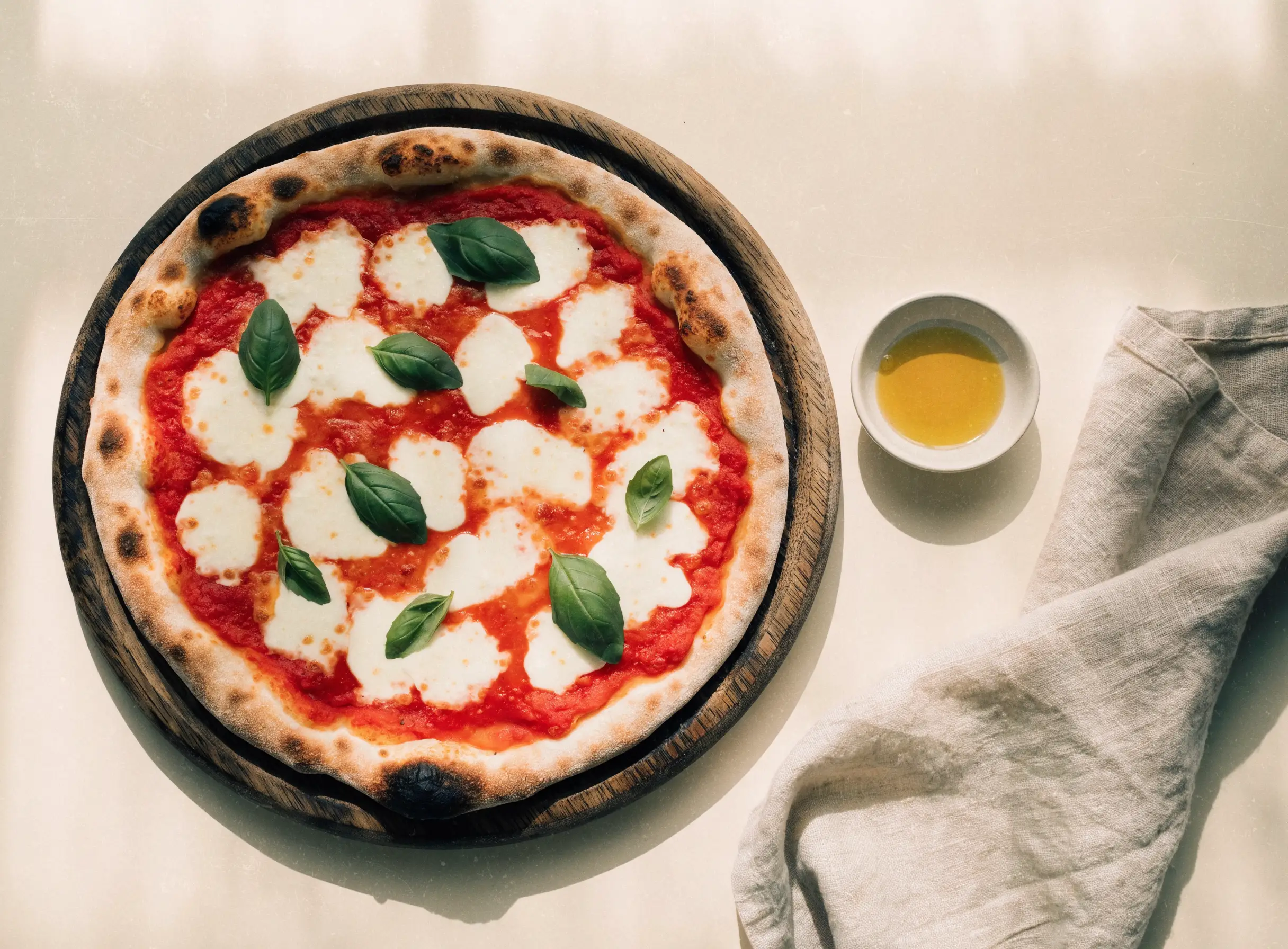 Pizza margherita cotta nel forno a legna